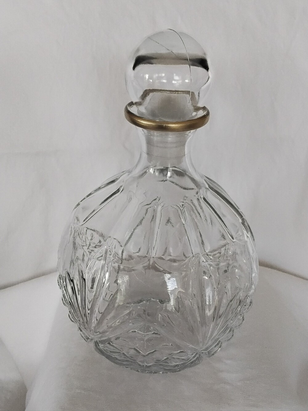 Clear Glass Round Decanter with Gold Accent
